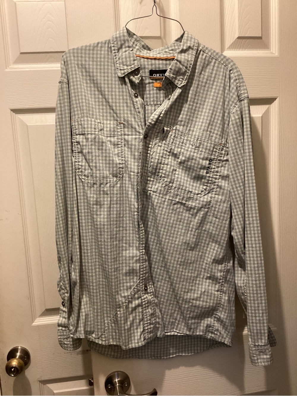 Orvis Men’s Pale Green Gingham Button-Down Shirt